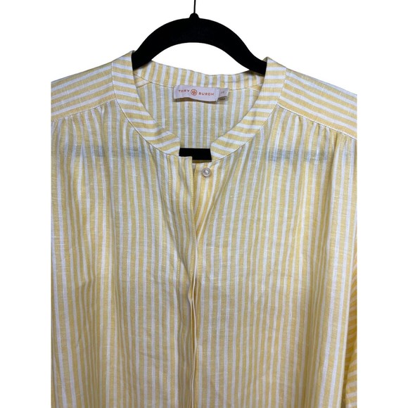Tory Burch Linen Maxi Dress Yellow/ White Stripe Caftan Women’s Size Large - Picture 5 of 12